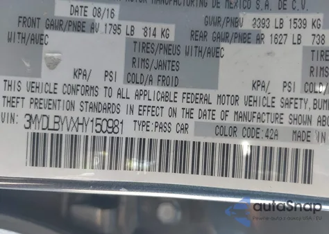 2017 Toyota Yaris Ia from USA, damaged, VIN 3MYDLBYVXHY150981